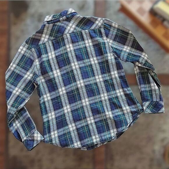 Vtg Toonie Woonie blue/green plaid cotton flannel button-down - Picture 2 of 11